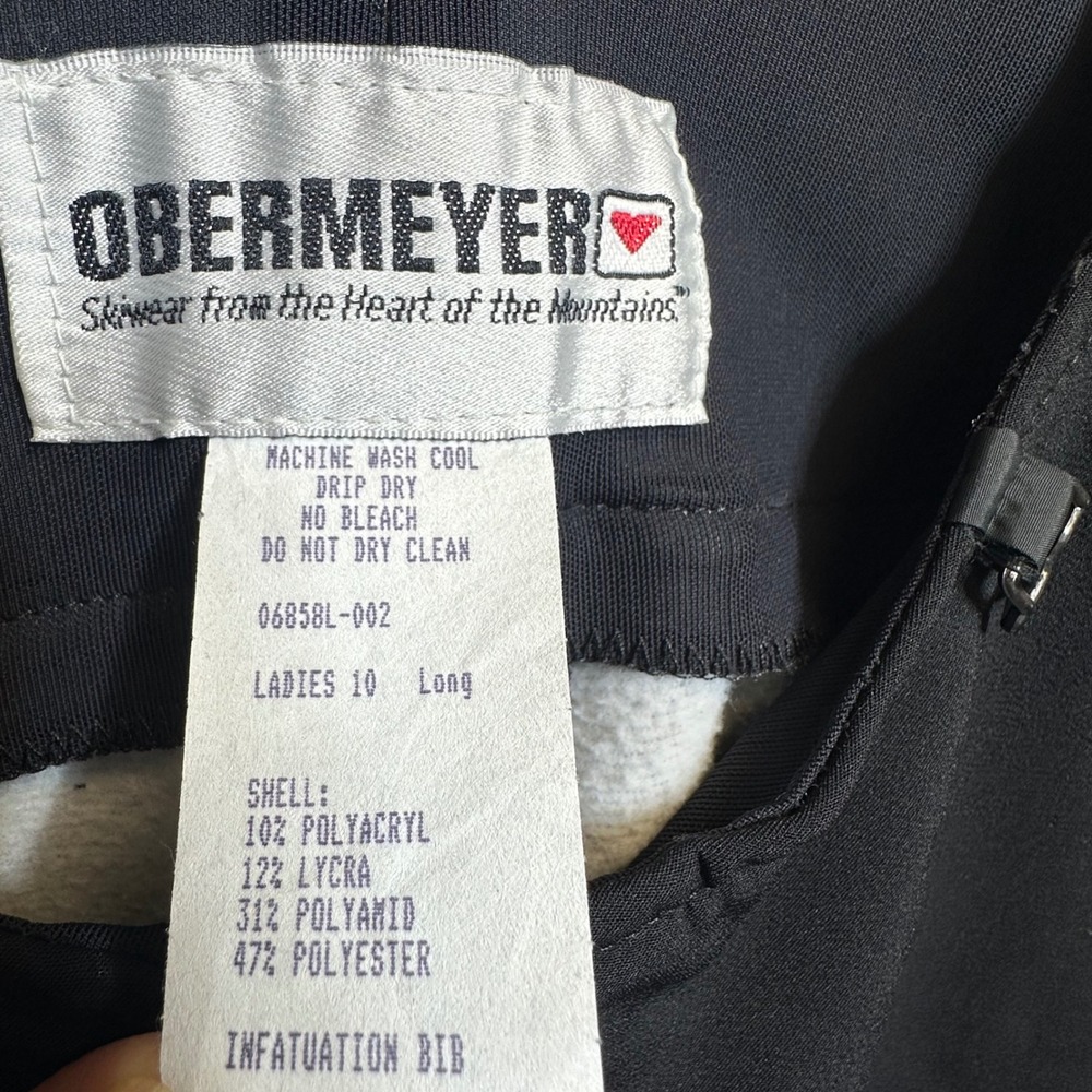 Vintage Obermeyer Ski Bibs Overalls Pants Women 10 Black Stirrup Zip USA Retro - Picture 5 of 15